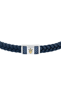 Maserati Men's Blue Interlaced Leather and Steel Bracelet