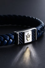 Load image into Gallery viewer, Maserati Men&#39;s Blue Interlaced Leather and Steel Bracelet