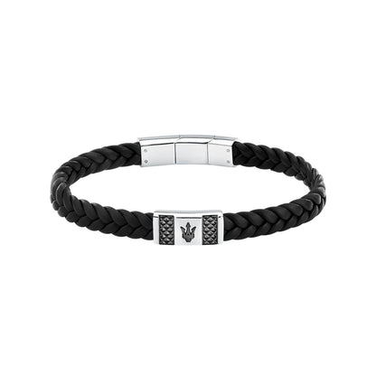 Maserati Men's Gun Metal Leather Bracelet