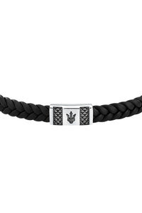 Maserati Men's Gun Metal Leather Bracelet