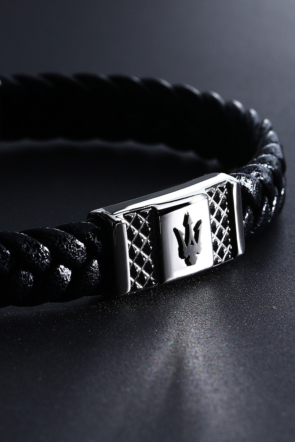 Maserati Men's Gun Metal Leather Bracelet