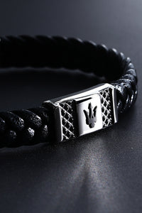 Maserati Men's Gun Metal Leather Bracelet