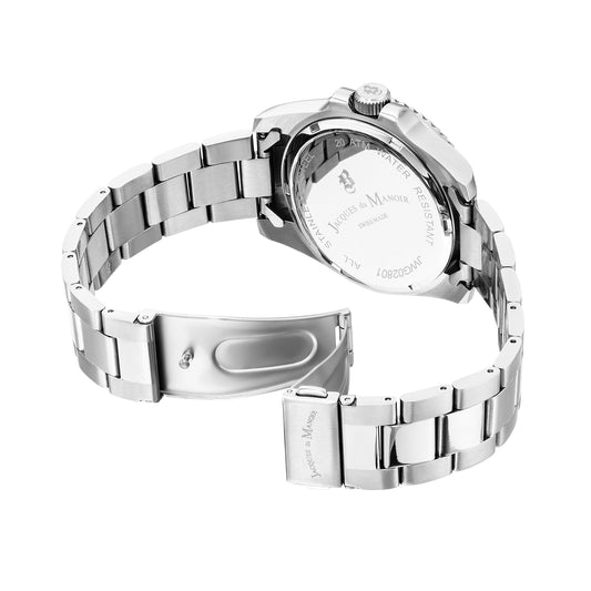 Jacques Du Manoir Swiss-Made Pro Scuba 43mm 200m Water Resistant Stainless Steel and Black Watch