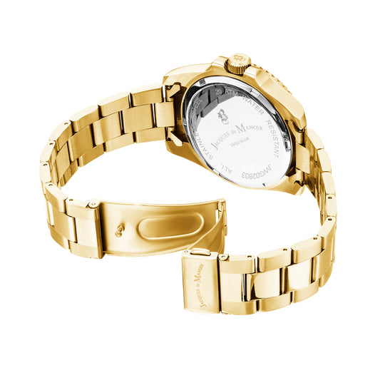 Jacques Du Manoir Swiss-Made Pro Scuba 43mm 200m Water Resistant Gold and Black Watch