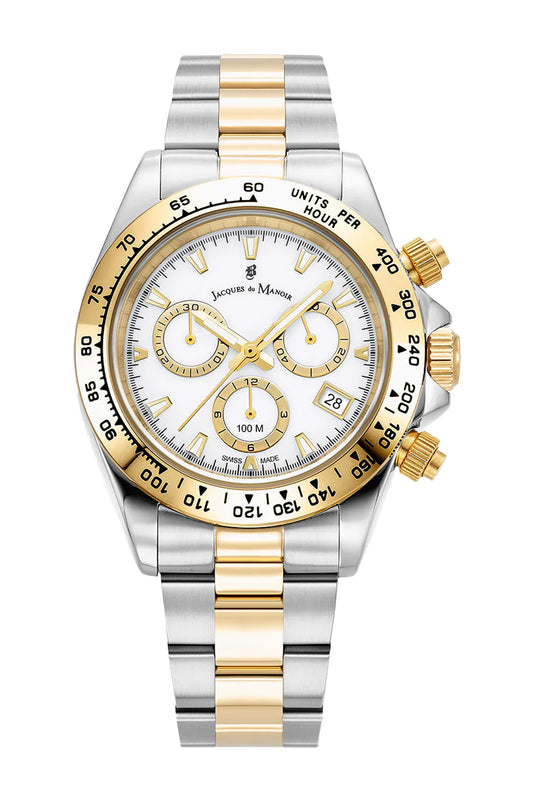 Jacques Du Manoir Swiss Phoenix Chrono 40mm 100m Water Resistant Two Tone Stainless Steel Strap Watch