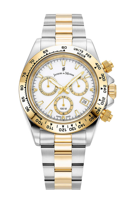 Jacques Du Manoir Swiss Phoenix Chrono 40mm 100m Water Resistant Two Tone Stainless Steel Strap Watch