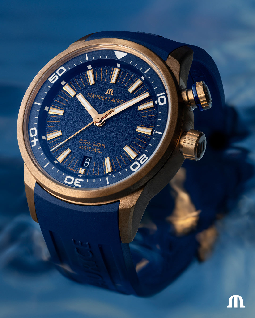 Maurice Lacroix Swiss Made Pontos S Diver 42mm Dark Blue Leather Dual Strap Watch