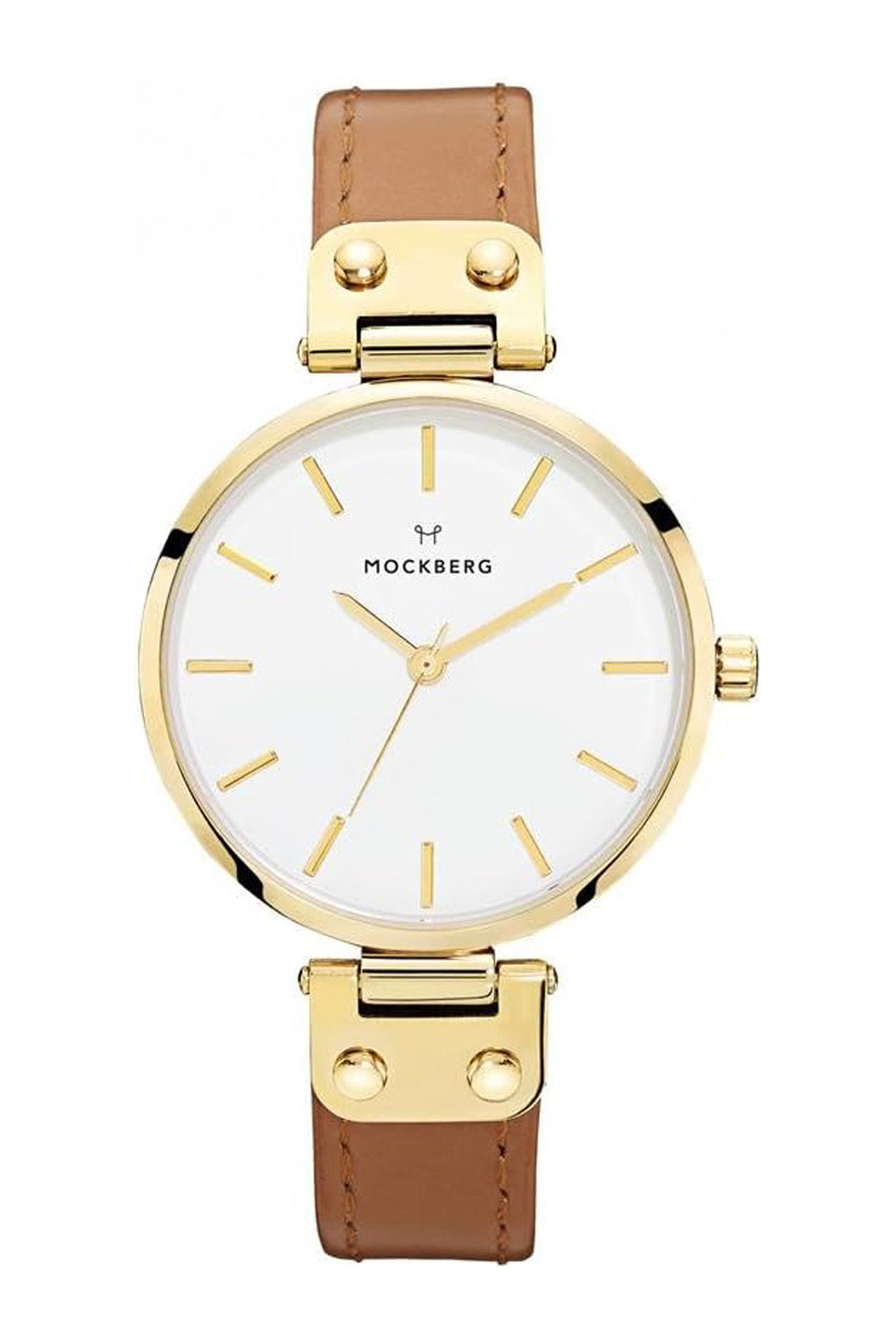 Mockberg Nora 34mm White Dial Gold Case Brown Leather Strap Watch