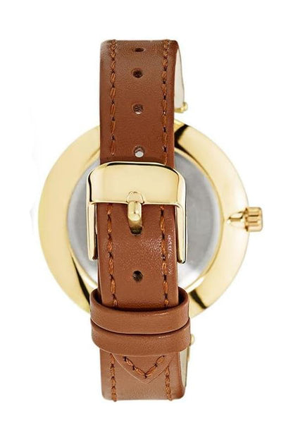 Mockberg Nora 34mm White Dial Gold Case Brown Leather Strap Watch