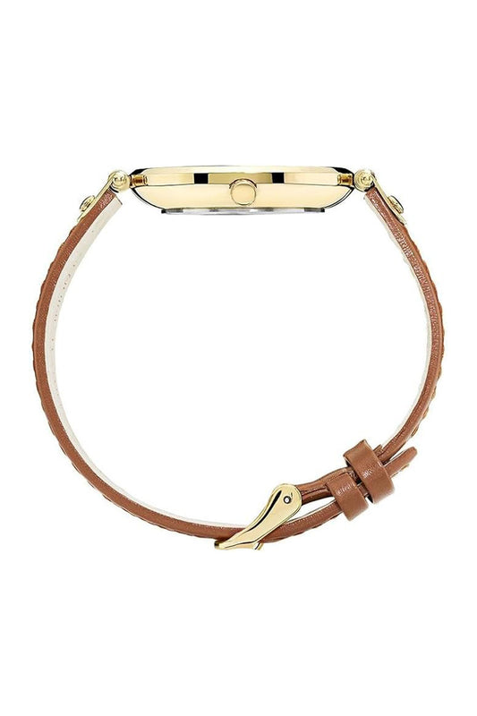 Mockberg Nora 34mm White Dial Gold Case Brown Leather Strap Watch