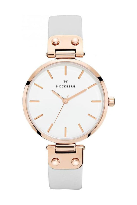Mockberg Alice 34mm White Dial Rose Gold Case Grey Leather Strap Watch