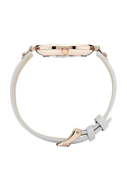 Mockberg Alice 34mm White Dial Rose Gold Case Grey Leather Strap Watch