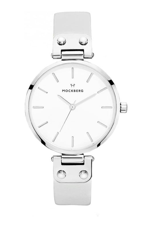 Mockberg Elsa 34mm White Dial Silver Case Grey Leather Strap Watch