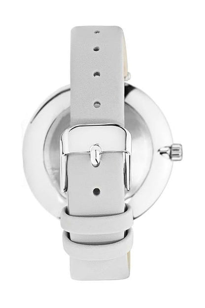 Mockberg Elsa 34mm White Dial Silver Case Grey Leather Strap Watch