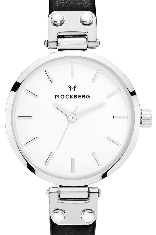 Mockberg Astrid Petite 28mm White Dial Silver Case Black Leather Strap Watch