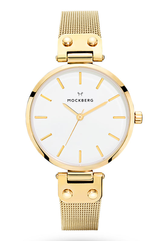 Mockberg Livia 34mm White Dial Gold Mesh Strap Watch