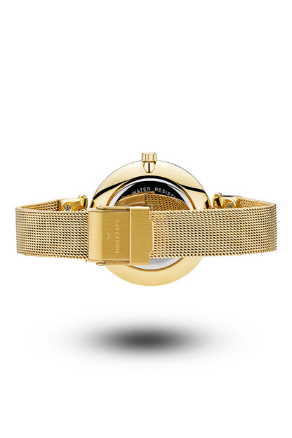Mockberg Livia 34mm White Dial Gold Mesh Strap Watch