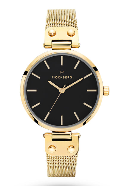 Mockberg Livia Noir 34mm Black Dial Gold Mesh Strap Watch