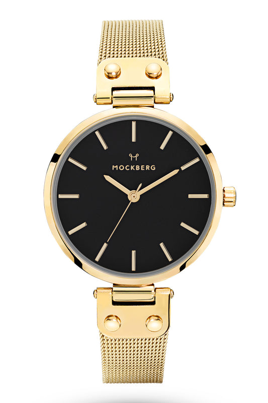 Mockberg Livia Noir 34mm Black Dial Gold Mesh Strap Watch
