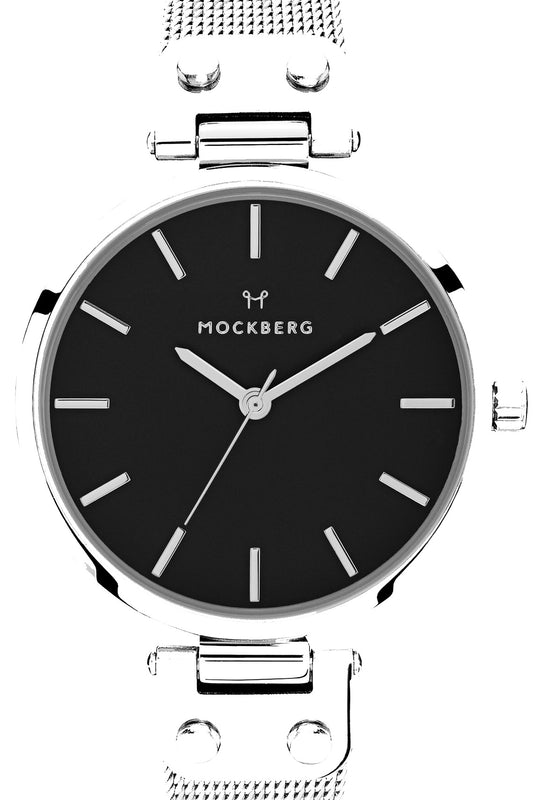 Mockberg Elise Noir 34mm Black Dial Silver Mesh Strap Watch