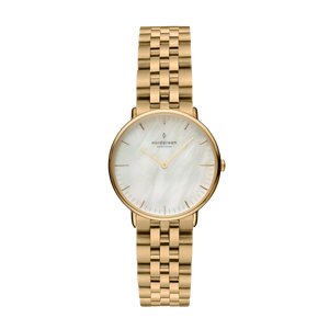 Nordgreen Native 28mm Gold 5 Link Bracelet Mother of Pearl Watch