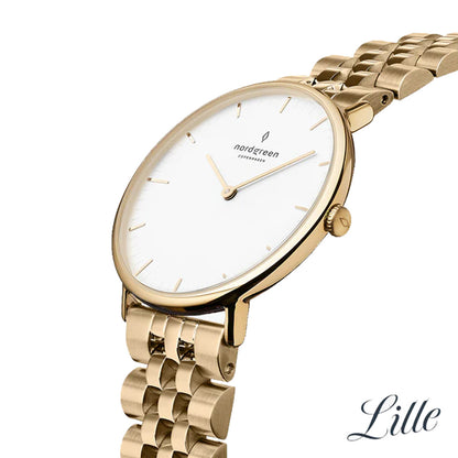 Nordgreen Native 28mm Gold 5 Link Stainless Steel Strap Watch