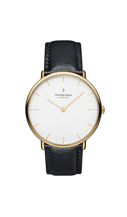 Nordgreen Native 28mm Black Leather Strap Watch