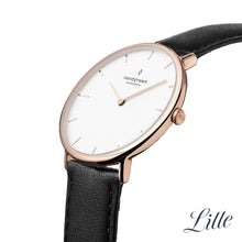 Load image into Gallery viewer, Nordgreen Native 32mm Rose Gold Case Black Leather Strap Watch