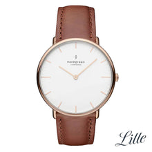 Load image into Gallery viewer, Nordgreen Native 32mm Rose Gold Case Brown Leather Strap Watch