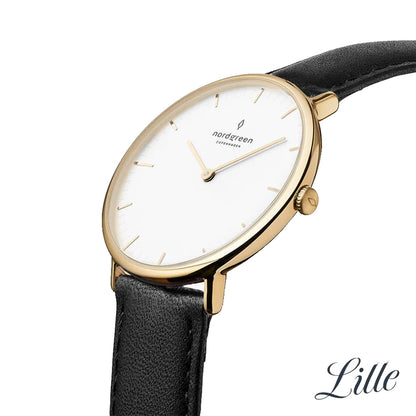 Nordgreen Native 40mm Yellow Gold Case Black Leather Watch