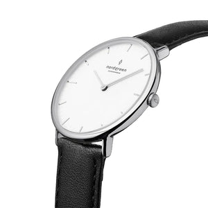 Nordgreen Native 40mm Silver Case Black Leather Watch