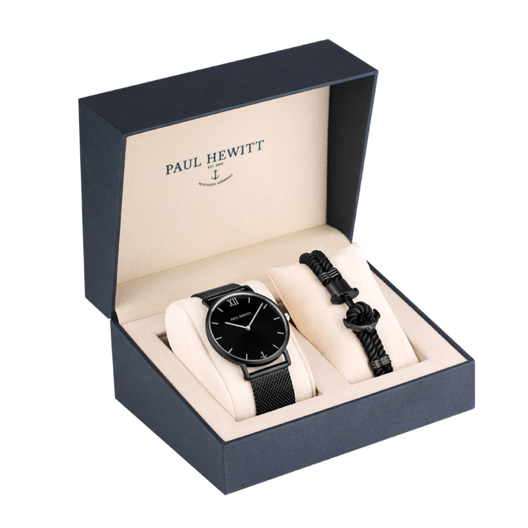 Paul Hewitt Sailor Perfect Match Gift Set (Black Sunray Sailor Watch and Black Phrep)