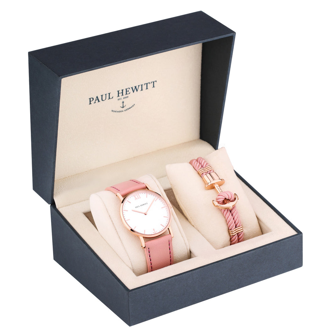 Paul Hewitt Perfect Match Gift Set (Sailor White Sand Watch and Pink Phrep Medium)