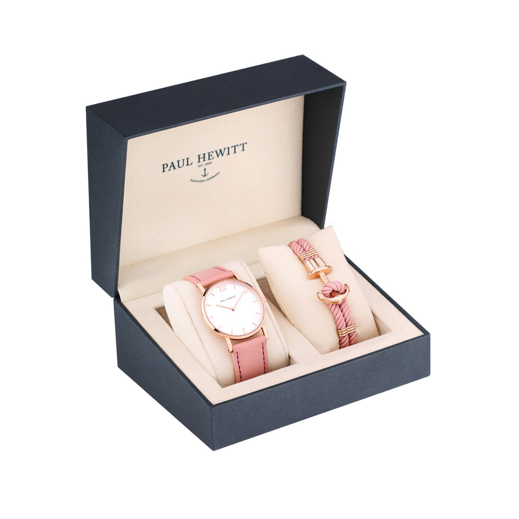 Paul Hewitt Perfect Match Gift Set (Sailor White Sand Watch and Pink Phrep Small)