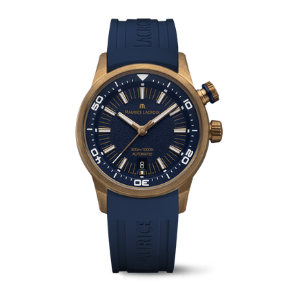 Maurice Lacroix Swiss Made Pontos S Diver 42mm Dark Blue Leather Dual Strap Watch