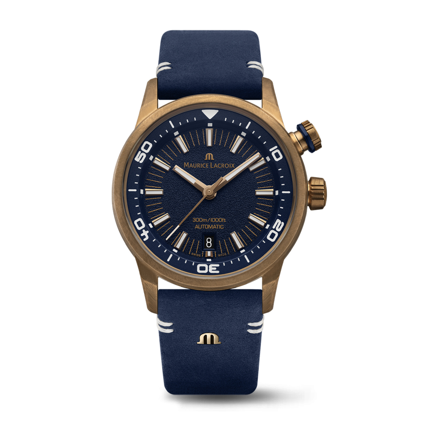 Maurice Lacroix Swiss Made Pontos S Diver 42mm Dark Blue Leather Dual Strap Watch