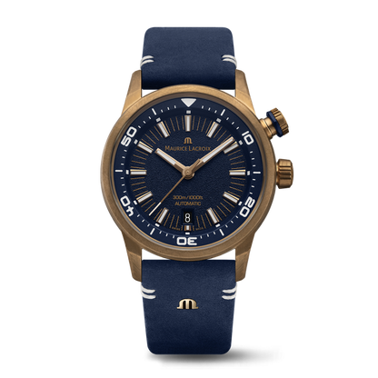 Maurice Lacroix Swiss Made Pontos S Diver 42mm Dark Blue Leather Dual Strap Watch