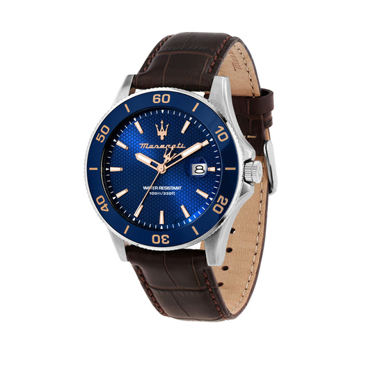 Maserati Competizione 43mm Blue Dial Brown Leather Strap Watch