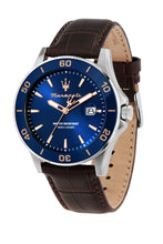 Load image into Gallery viewer, Maserati Competizione 43mm Blue Dial Brown Leather Strap Watch