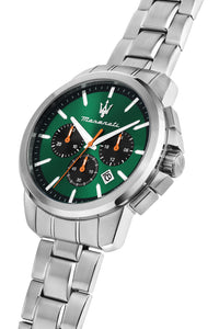 Maserati Successo 42mm Chrono Green Dial Stainless Steel Strap Watch