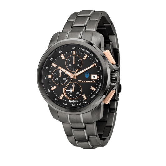 Maserati Successo Solar 44mm Gun Metal Chronograph Watch