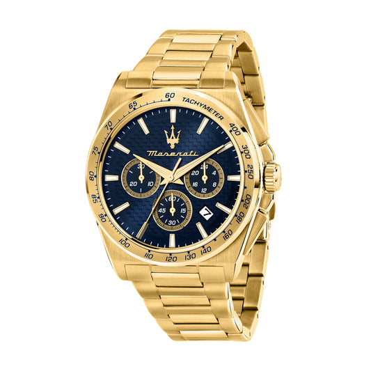 Maserati Velocita 43mm Chrono Blue Dial Gold Stainless Steel Strap Watch