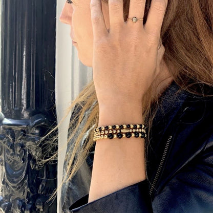 Rebel and Rose Mix Black Madonna Yellow Gold Plated 4mm Bracelet