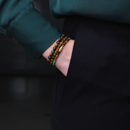 Rebel and Rose Mix Tiger Turquoise Yellow Gold Plated 4mm Bracelet