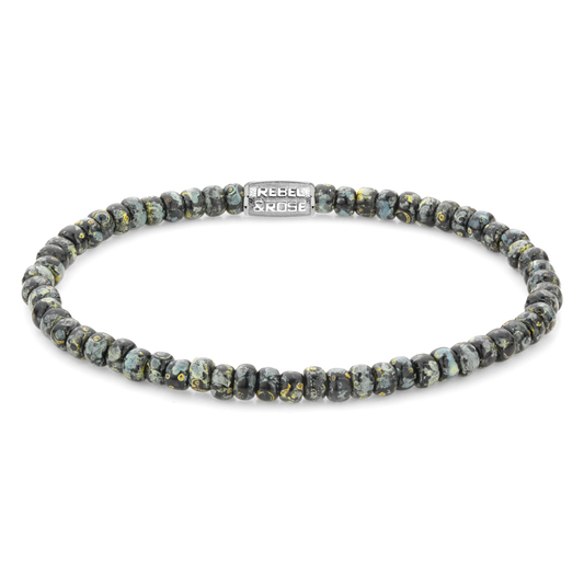 Rebel and Rose Glass Rocks Black Leopard 4mm Bracelet