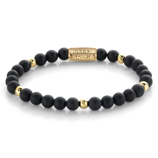 Rebel and Rose Matt Black Madonna 6mm Yellow Gold Plated Bracelet