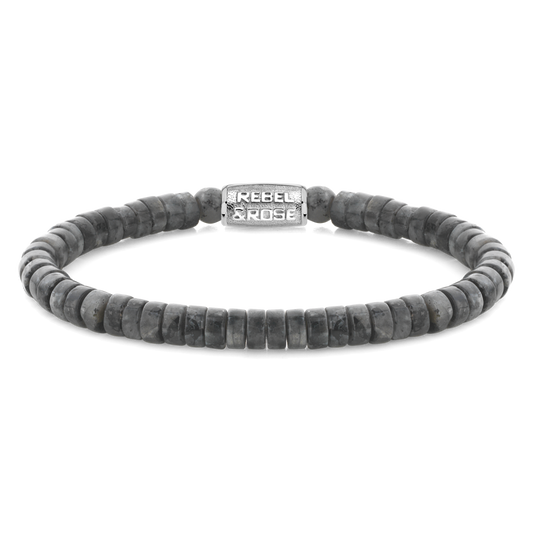 Rebel and Rose Slices - Larvakite Dark Grey 6mm Bracelet