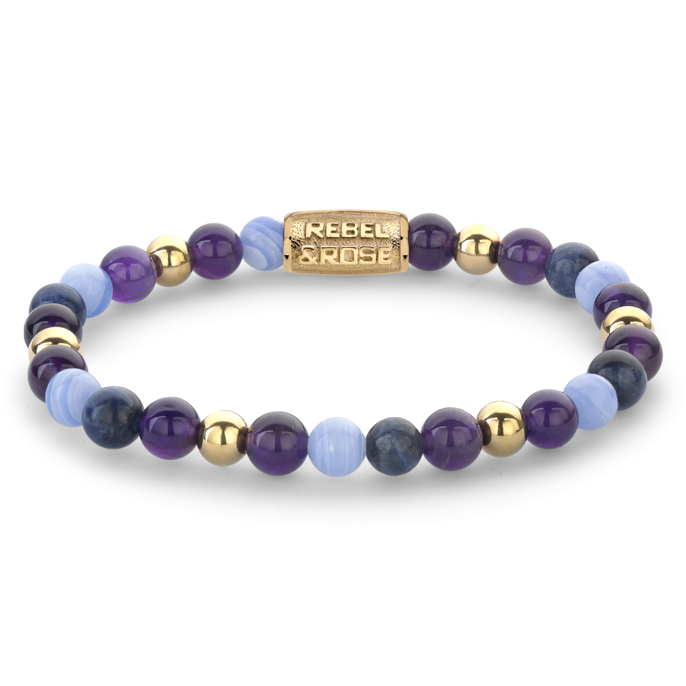 Rebel and Rose Are Violets Blue? 6mm - 18ct Yellow Gold Plated Bracelet