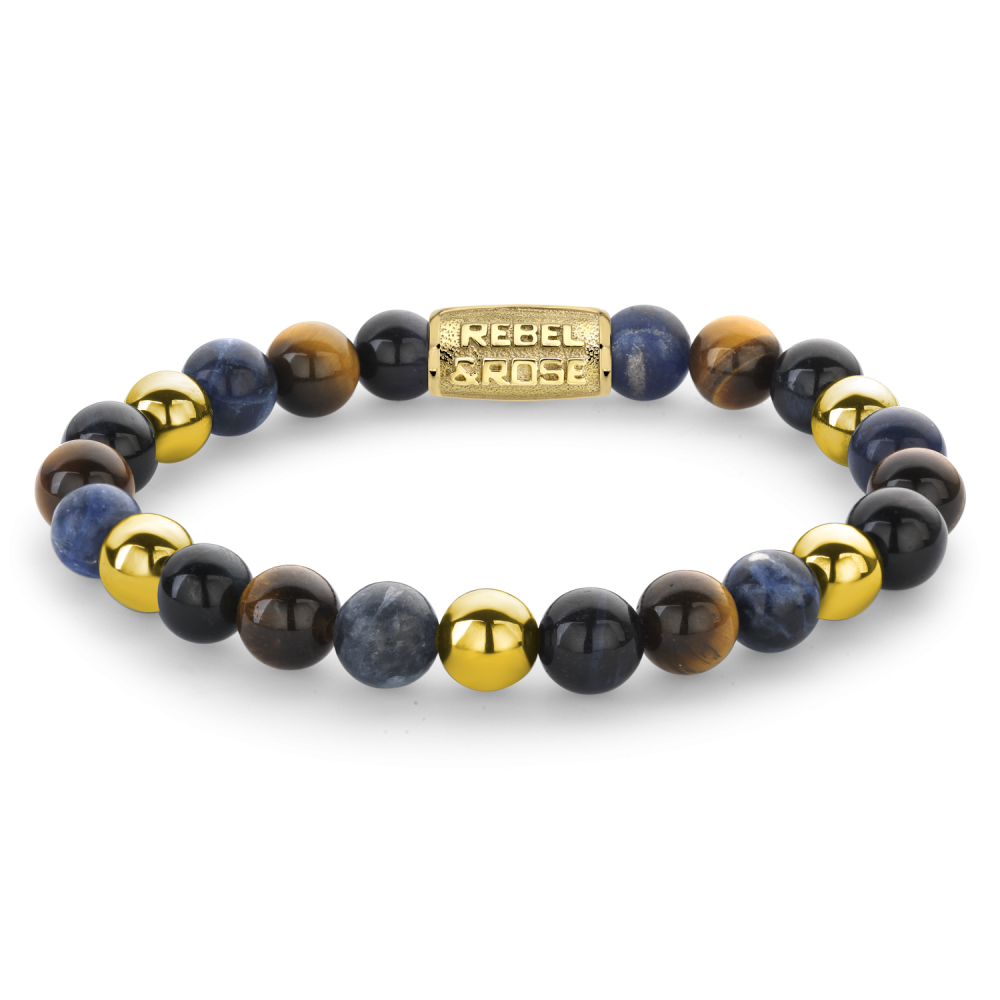 Rebel and Rose Blue Rain Gold 8mm Bracelet