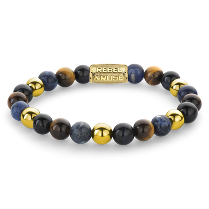 Rebel and Rose Blue Rain Gold 8mm Bracelet